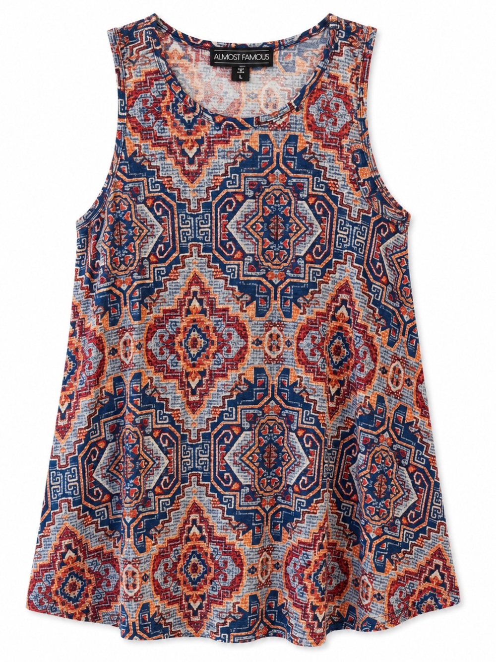 Almost Famous Blue Rust Boho Paisley Swing Sleeveless Tank Top Size L